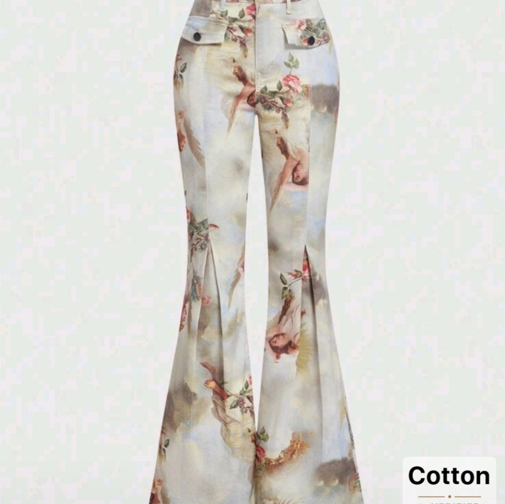 NWOT! Elegant Angel Print Flared Pants